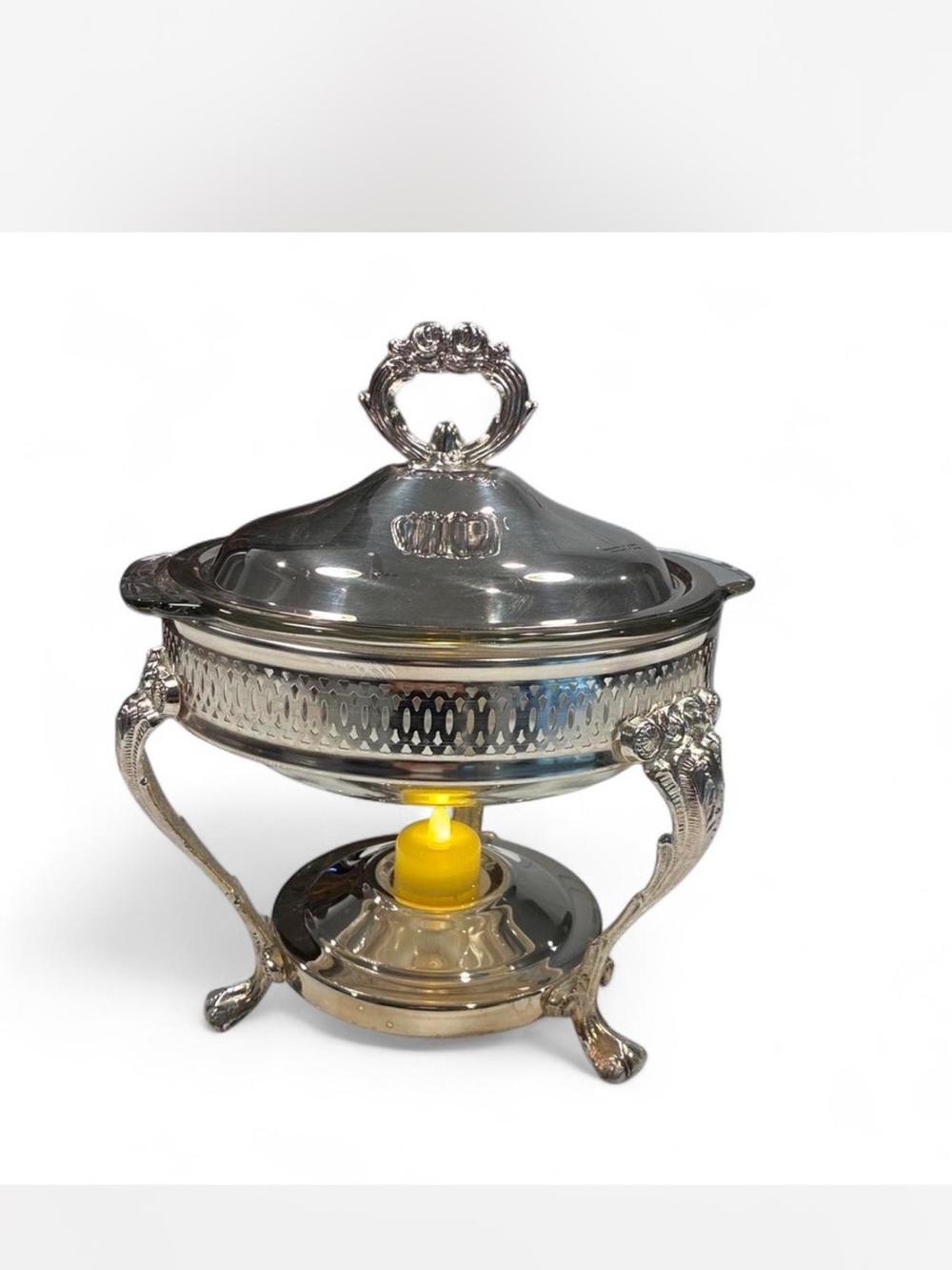 STERLING SILVER CHAFING DISH with Lid and Stand - Elegant Serving Piece - Picture 2 of 5